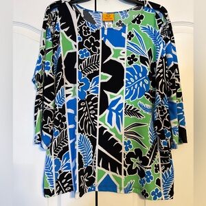 Ruby Rd Medium Floral Print Women's Top - Blue, Green, Black